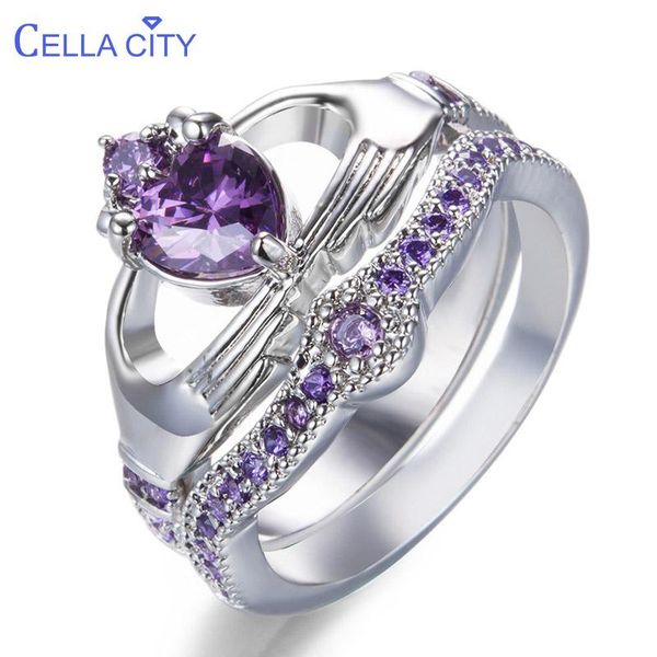 

cluster rings cellacity silver 925 for women fine jewelry anniversary ring 4 colors gemstones sapphire amethyst emerald two in one female gi, Golden;silver