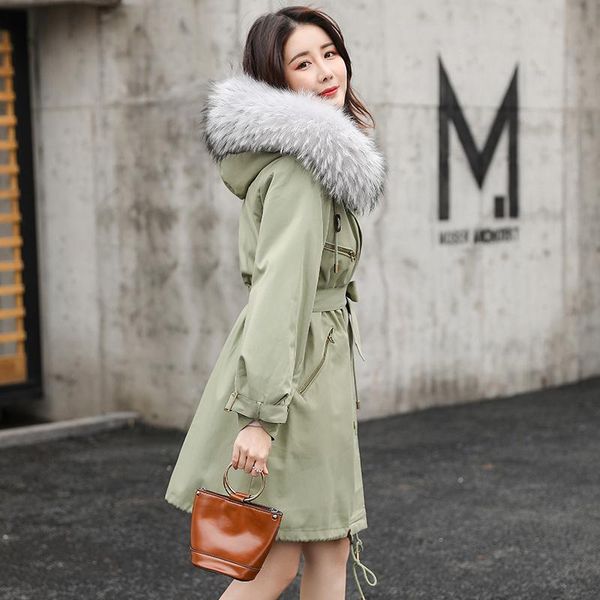 

women's fur & faux pakra coat female real liner long coats 2021 winter jacket women raccoon collar warm parkas my, Black