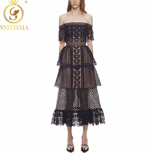 

runway self portrait lace long dress women off the shoulder frill cake vestido da festa 210520, Black;gray