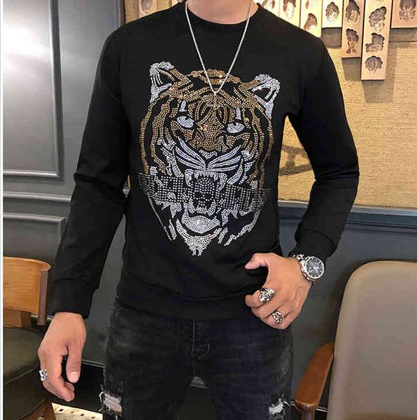 

men's hoodies & sweatshirts european-style hoodies autumn 2021 tiger head personality of heavy working men engine clothes soft, Black