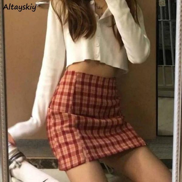 

skirts mini women slim chic fashion fall basic all-match plaid college girls clothing daily a-line empire stylish faldas mujer, Black