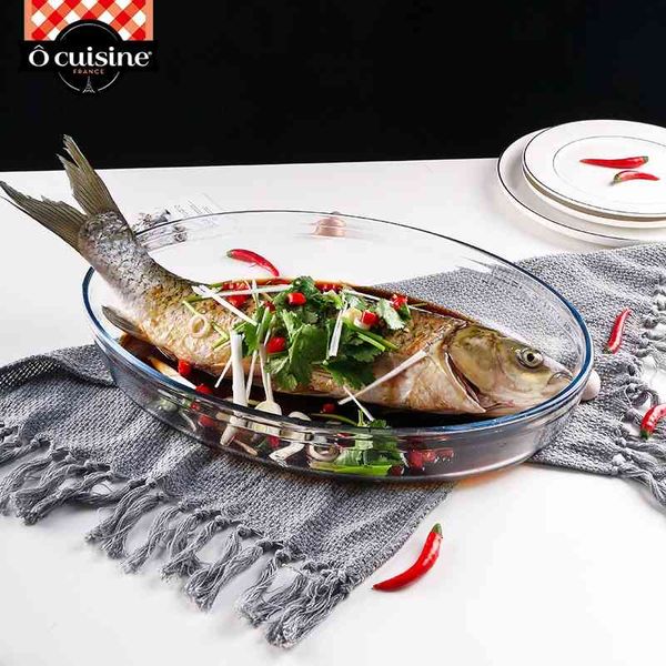 

ougui kitchen french household glass creative net red steamed fish dish ten-year warranty