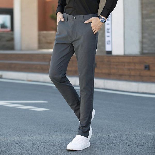 

men's pants casual 2021 spring and summer korean slim middle waist straight, Black