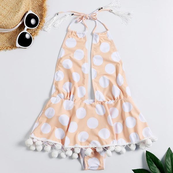 

women's swimwear deep-v neck one piece swimsuit dot print biquini solid backless beachwear tassel monokini bathing swimming 2021, White;black