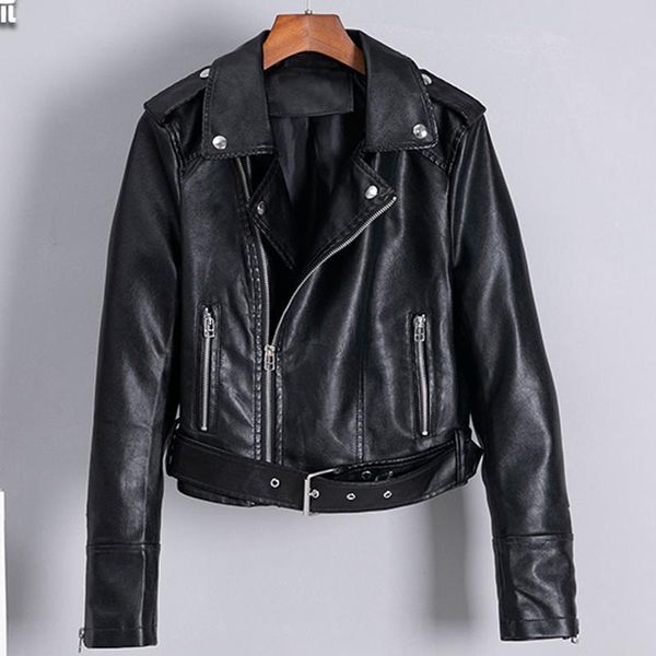 

women's leather & faux european style nice women jacket short overcoats spring pu coats streetwear china imported woman a480, Black