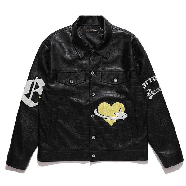 

men's jackets mens pu leather bottons vintage harajuku male motor biker jacket autumn oversized embroidery black streetwear top, Black;brown