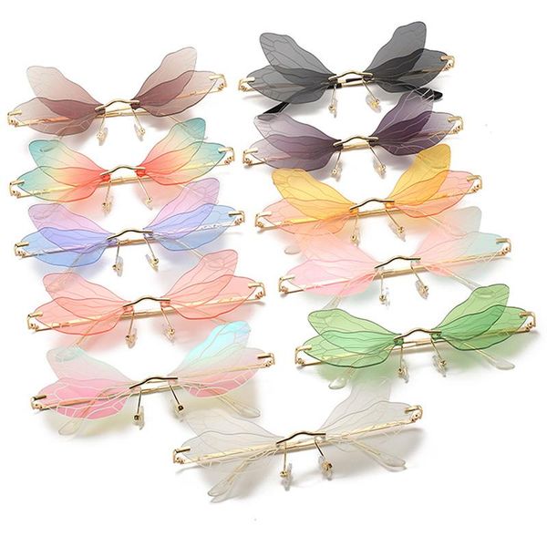 

sunglasses fashion dragonfly wing women rimless vintage sun glasses trendy female eyeglass brand design shades eyewears uv400, White;black