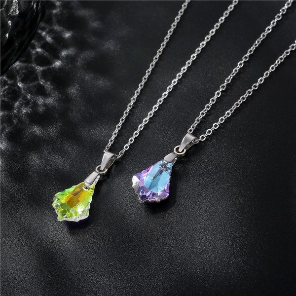 

pendant necklaces glowing drop necklace women colorful stone crystal stainless steel choker charm jewelry, Silver