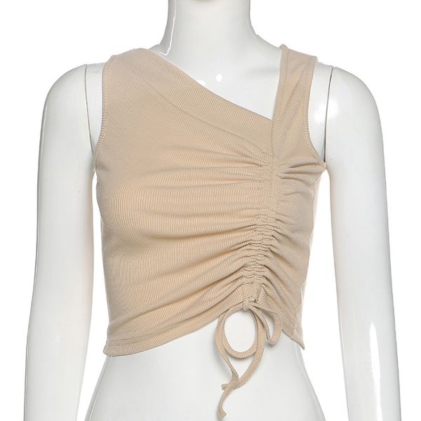 

dulzura ribbed knitted drawstring ruched lace up women crop tanks bodycon party club summer clothes elegant, White