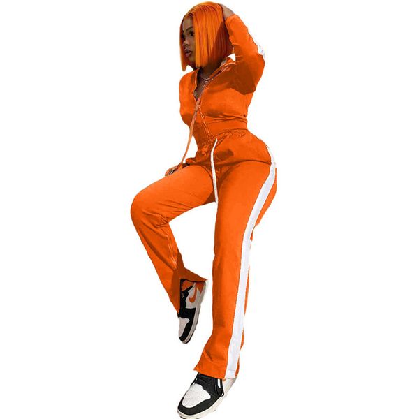 

women designer striped patchwork tracksuits casual 2 piece split trousers sets spring autumn two pieces outfit with zipper, White