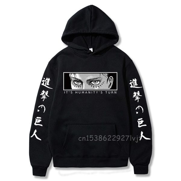 

harajuku anime hoodie attack on titan eyes long sleeves casual sweatshirt hoodies anime cartoon hoodie y0319, Black