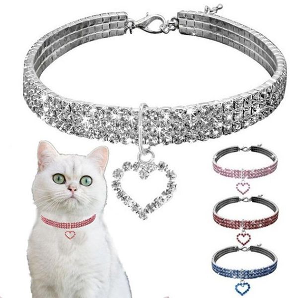 

exquisite bling crystal dog collar heart shape diamond puppy pet shiny full rhinestone necklace collars for dogs & leashes