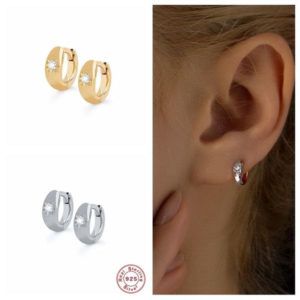 

hoop & huggie gs 925 sterling silver cz crystal mosaic setting earrings for women chunky circle cartilage second hole jewelry, Golden;silver