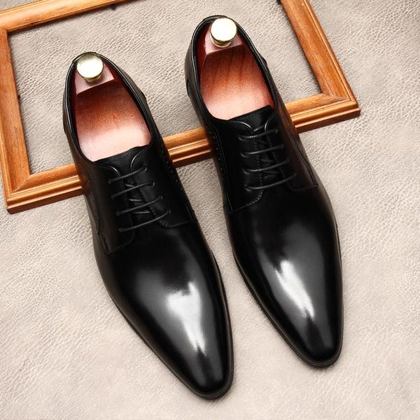 

black color coffee shoes for men classic oxford mens formal genuine leather wedding business dress pointed toe