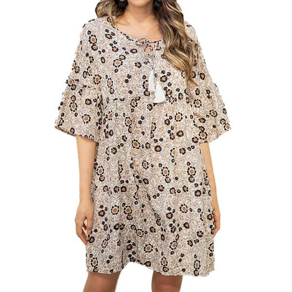 

fashion womens ladies o-neck printed lotus-half sleeve backless casual dress aesthetic print vestido dresses, Black;gray