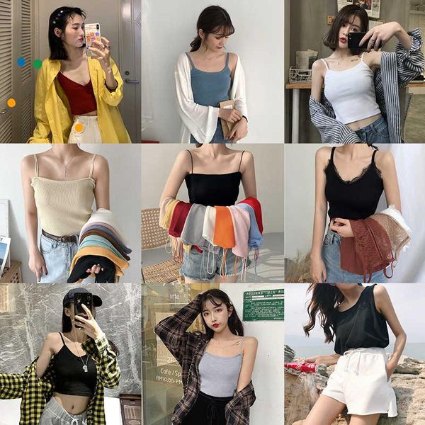 

women's tanks & camis underwear bottoming slimming solid color outerwear sling 2021 summer korean style inner sleeveless vest top, White