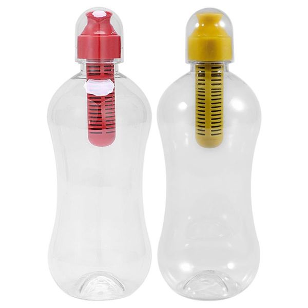 

water bottle 2 pcs 550ml outdoor bobble hydration filter filtered drinking, red & yellow