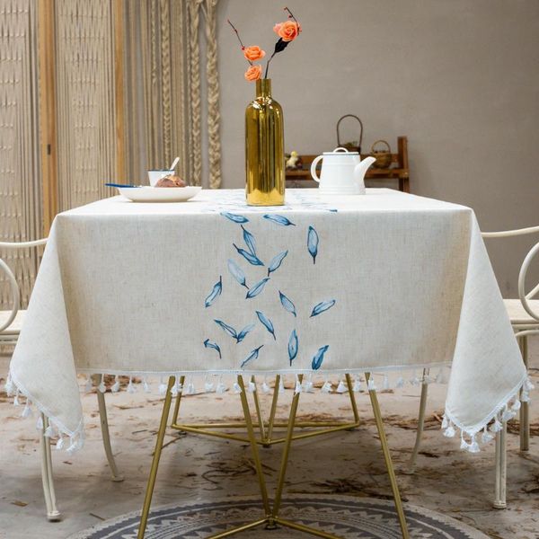 

table cloth linen leaves tablecloth with tassel wedding dining cover tea modern