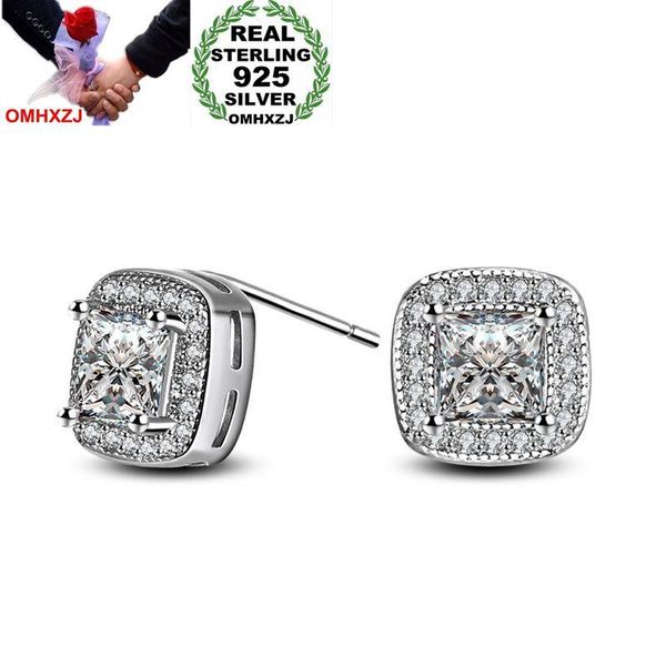 

stud omhxzj wholesale personality fashion ol woman girl party wedding gift square white zircon 925 sterling silver earrings ye56, Golden;silver
