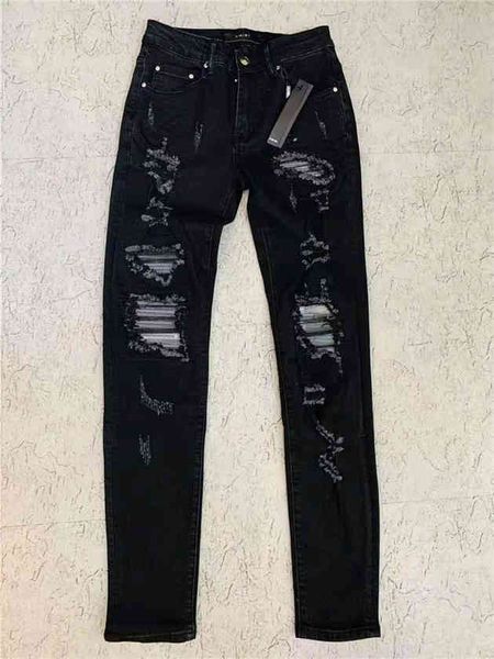 

men's jeans 21s mens luxurys designer embroidery patchwork pants classic applique fashion holes motorcycle biker slim skinny washed bla, Blue