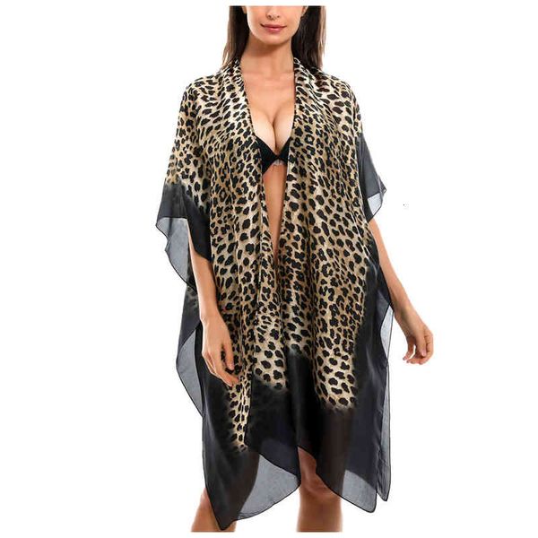 

summer holiday chiffon printed swimwear women beach dress kimono cardigan outwear loose beach cover up pareo saida de praia, White;black