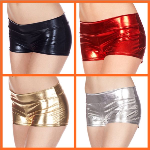 

stage carnival fun imitation leather patent shorts pole dance women's bar night club anti light underwear boxers, Black;red