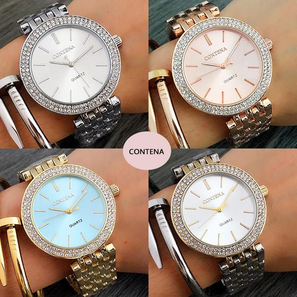 

wristwatches montre femme ladies watch quartz 2021 contena, Slivery;brown