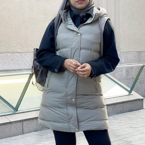 

women's vests xeasy 2021 winter vintage warm solid loose hooded collar vest female casual streetwear parkas waistcoat fashion chic midi, Black;white