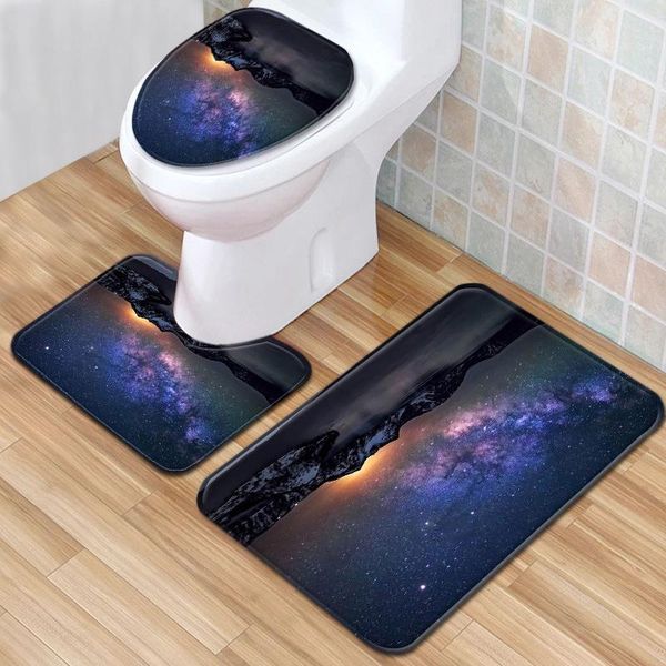 

bath mats starry sky and natural scenery pattern bathroom mat carpet products toilet three-piece set non-slip