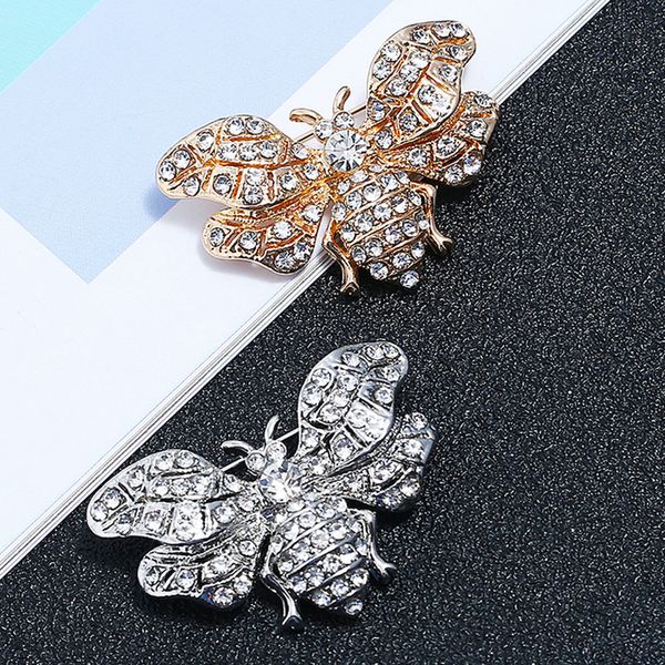 

cute insect rhinestone bee brooch women crystal bee brooch suit lapel pin gold silver fashion jewelry accessories, Gray
