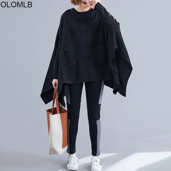 

women's hoodies & sweatshirts 2021 autumn winter plus size 5xl pullover suede women batwing streetwear hip hop korean hooded, Black