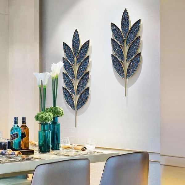 

leaf type wrought iron wall decoration set rhinestone home light luxury decorative pendant hanging clocks