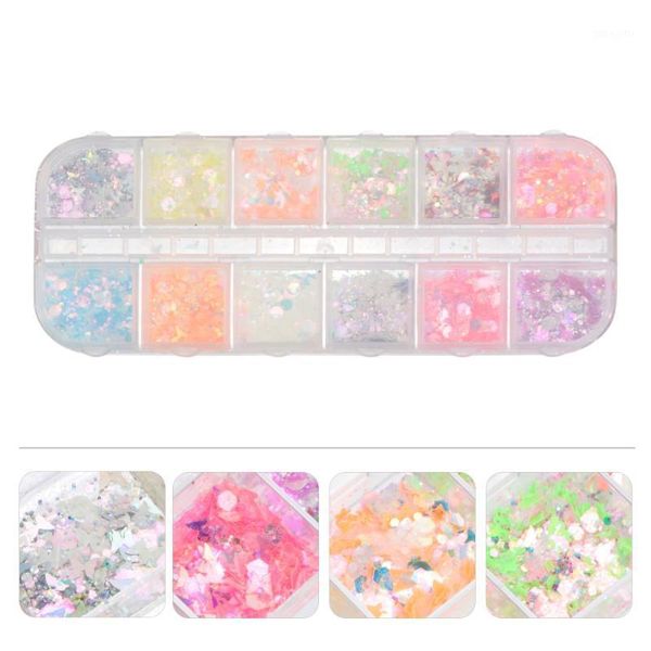 

box luminous nail art sequins boxed five-pointed star decor1, Silver;gold