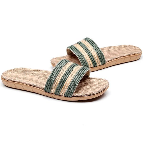 

slippers men women fashion anti-slip linen home toe flat shoes beach slides outdoor indoor slip on flip flops, Black