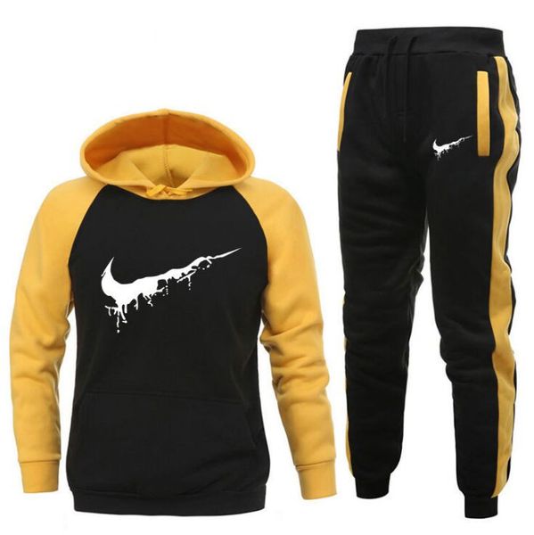 

men suit two pieces set men's hoodies sweatshirt+pants male tracksuit hoody jogging sportswear brand outfit, Gray