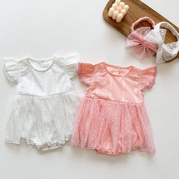 

baby girl short sleeve rompers kids jumpsuit pure color born clothes 210429, Blue