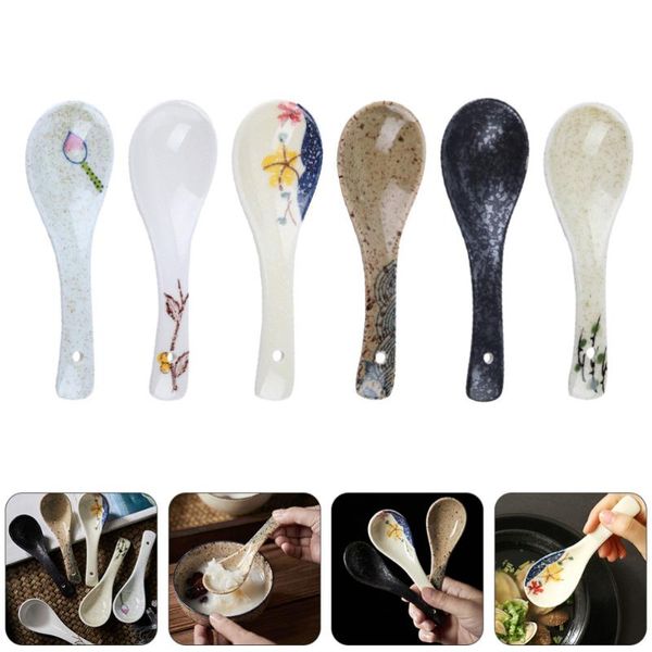 

spoons 6pcs ceramic japanese soup for home restaurant (assorted color)