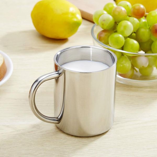 

mugs stainless steel coffee beer milk mug thick handle double layered heat insulated tea cups portable office kitchen tools drinkware