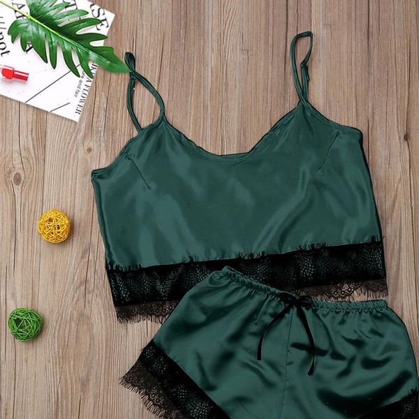 

lingerie set rayon pajama women sleepwear temptation babydoll nightwear cute cami and shorts pijama mujer, Black;red