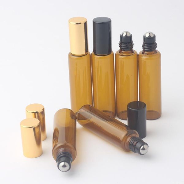 

storage bottles & jars 20/30pcs amber thin glass roller bottle sample test essential oil vials with metal ball makeup 1ml 2ml 3ml 5ml 10ml