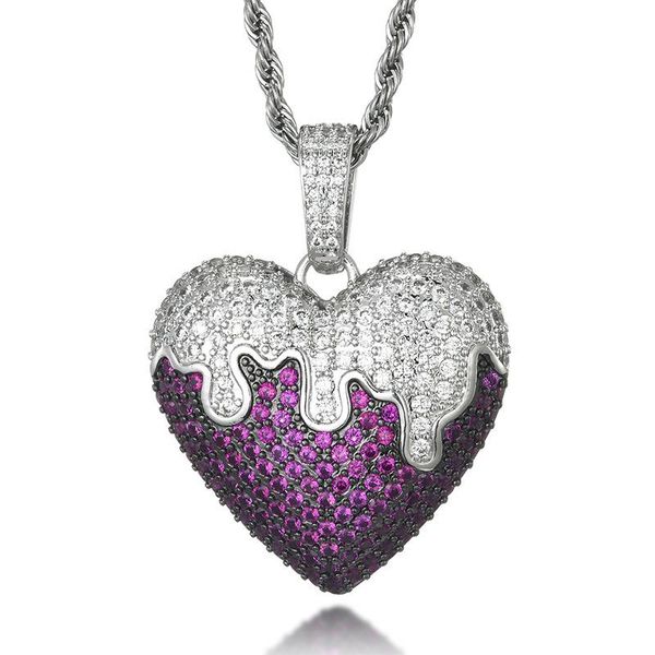 

pendant necklaces hip hop claw setting 5a+ cubic zirconia bing iced out melted heart pendants necklace for men women lovers rapper jewelry g, Silver