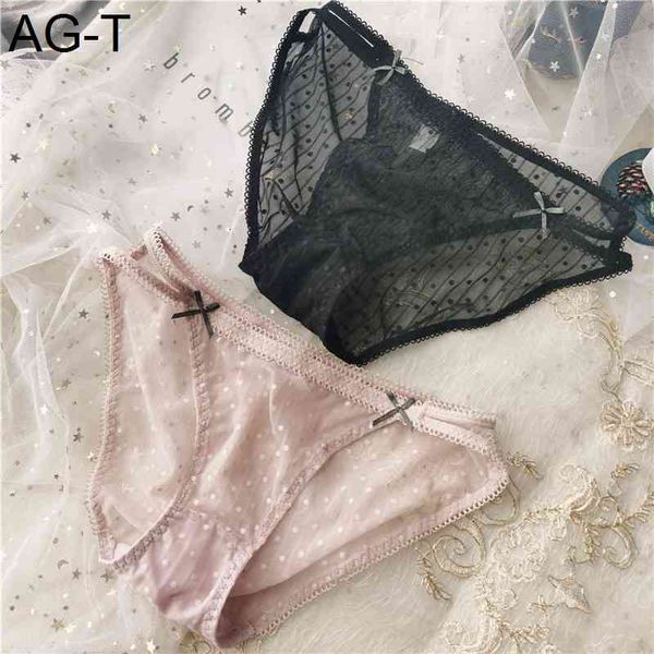 

side opening # hollow dot mesh lace double bow low waist women's underwear, Black;pink