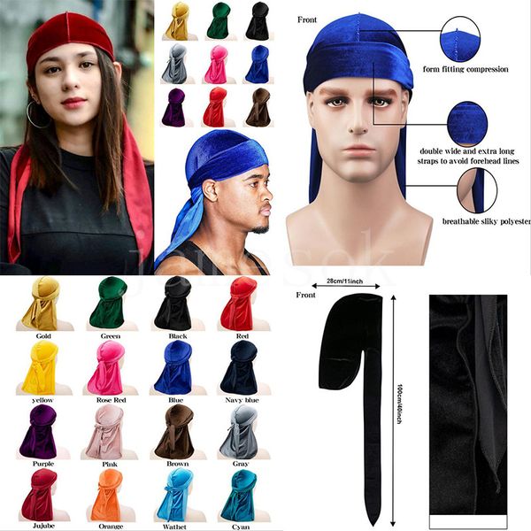 

velvet durags bandana turban hat pirate caps wigs durag biker headwear headband outdoor sport cap hair accessories db616, Blue;gray