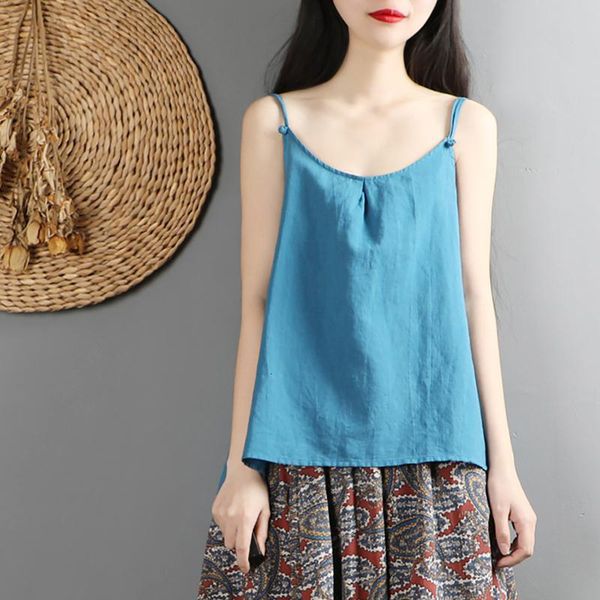

camis spring summer arts style women sleeveless cotton linen tank vintage casual white femme camis plus size s732 tvxk