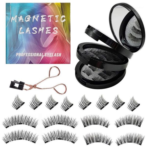

pair 3d reusable magnetic eyelashes set long lasting mink thick faux cils magnetique natural false eye lashes+tweezers1