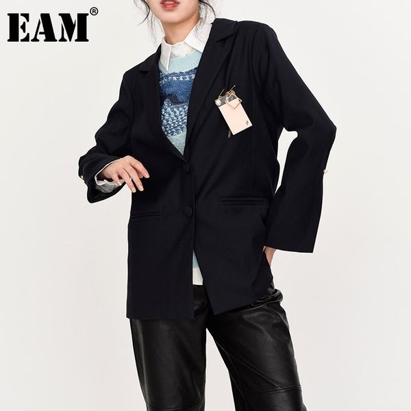 

[eam] women black personality big size blazer lapel long sleeve loose fit jacket fashion tide spring autumn 2021 1db33901 women's suits, White;black