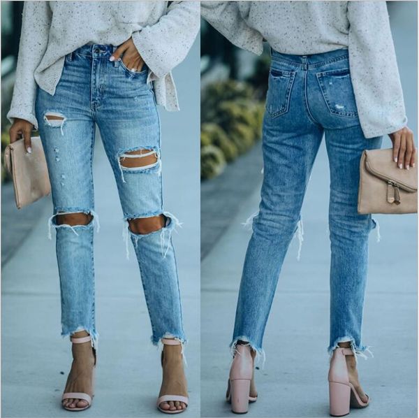Jeans europäisch amerikanisch Sommer täglich Freizeit lange schlanke Mode Reißverschluss Bleistifthose kleine Füße mittlere Taille helle Farbe Straße ol Pendlerlochhose Damenbekleidung