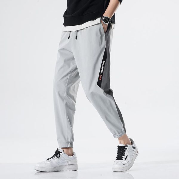 

men's pants korean trend summer ice silk loose casual all kinds of sports binding feet 9-point for men, Black