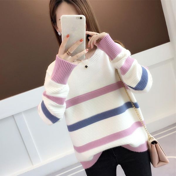 

women's sweaters striped sweater female loose 2021 autumn suit style jacket, korean version, sleeves, long sleeved bottoming tide., White;black