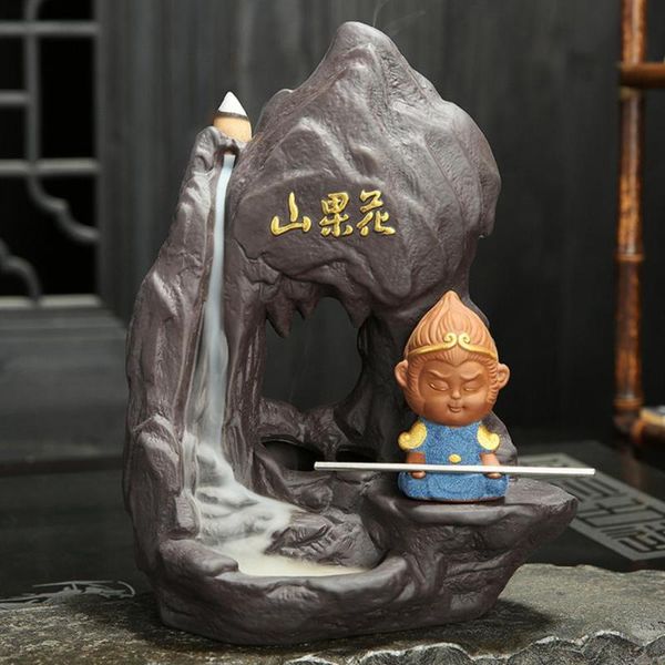 

fragrance lamps monkey ceramic backflow incense burner suwukong smoke waterfall stick holder furnace smell aromatic decor